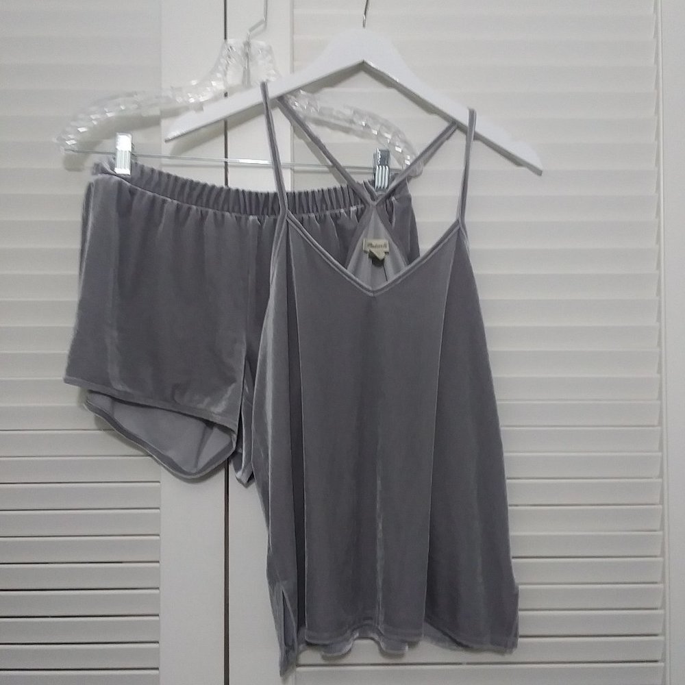 Madewell Grey Velvet V-Neck Cross Back Initmates